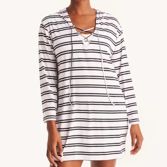 Nautica UPF 30+ Striped Hooded Swim Cover-Up NWT - Picture 2 of 11